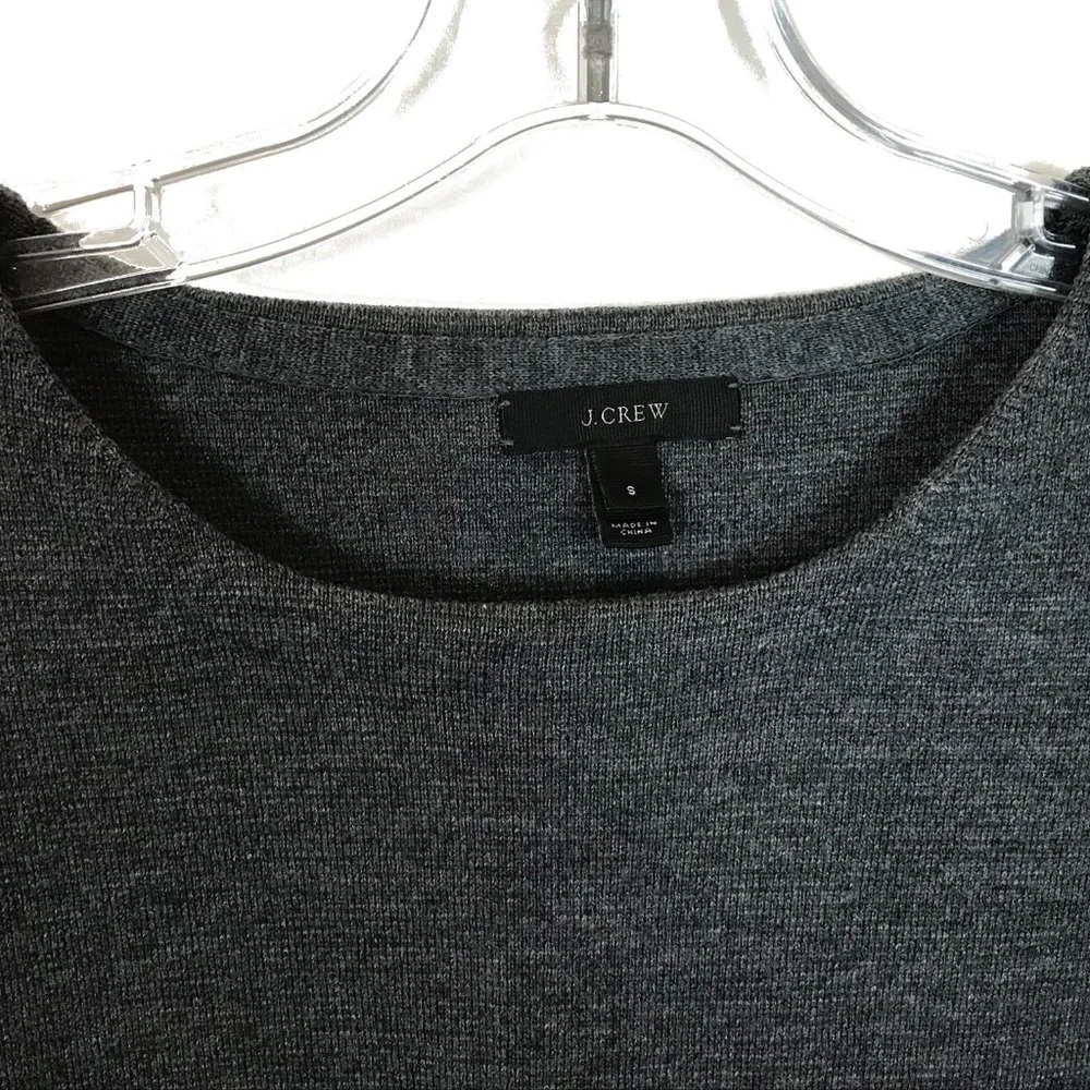 Womens Size Small J. Crew Gray Leather Pockets Pure Merino Wool Sweater